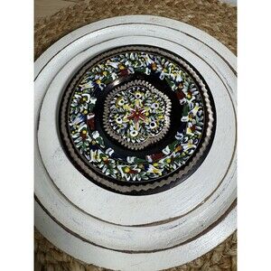 Izmir Turkey Copper Painted Plate Floral Ornate Etched Wall Hanging 4.25”